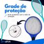 Imagem de Raquete Elétrica Recarregável Carregador Bivolt Tensão Abelha Casa Botão Segurança Inmetro Led Indicador Plug Carregador