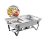 Imagem de Rechaud Retangular 9 Litros Com 2 Cubas 1/2 Inox 201 Panelas Buffet Banho Maria Brinovar