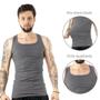 Imagem de Regata Masculina Premium Modelo Americano Ribana Canelada Algodão e Elastano Gola Quadrada Cinza