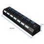 Imagem de Regua Usb 3.0 Hub Com 7 Portas Speed 3.0 Chave On/off HU-S370BK C3tech