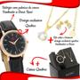 Imagem de Relógio Analógico Feminino Colar Brinco De Ouro Rose Pulseira de Couro Original QUEBEC