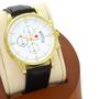 Imagem de Relógio Analógico Masculino Grande Dourado Pulseira de Couro Original QUEBEC