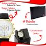 Imagem de Relógio Analógico Masculino Grande Dourado Pulseira de Couro Original QUEBEC