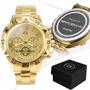 Imagem de Relogio banhado ouro inox personalizado dourado masculino + caixa analogico social casual presente