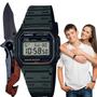 Imagem de Relógio Casio Unissex Feminino Masculino Quadrado Pequeno Classico Vintage Resistente Água Digital Esportivo Preto W-59-1VQ + Canivete