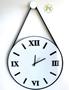 Imagem de Relógio de Parede ADNET 40cm, Fundo Branco, Algarismos Romanos 3D Pretos, Alças em Couro cor Preta