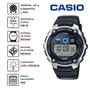 Imagem de Relógio De Pulso Casio Digital Redondo Prova Dágua 20 ATM Esportivo Illuminator World Time 5 Alarmes Cronômetro 10 anos bateria Masculino Ae-2000w-1avdf + Chaveiro Mosquetão Trava Alumínio