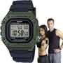 Imagem de Relógio de Pulso Casio Masculino Digital Esportivo Quadrado Prova Dágua 50 Metros Verde Pulseira Resina Preta W-218H-3AVDF