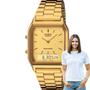 Imagem de Relógio de Pulso Casio Masculino Feminino Quadrado Retro Vintage Analógico Digital Fashion Alarme Calendário Quartz Casual Dourado AQ-230GA-9DMQ