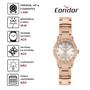 Imagem de Relógio de Pulso Condor Feminino Pequeno Mini Redondo Quartz Analogico Resistente Água Aço Inóx Casual Dourado COPC21J 