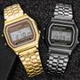Imagem de Relógio De Pulso Digital Masculino De Luxo Dourado 2 Peças Pulseira De Ligação De Aço Inoxidável