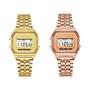 Imagem de Relógio De Pulso Digital Masculino De Luxo Dourado 2 Peças Pulseira De Ligação De Aço Inoxidável