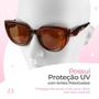 Imagem de Relogio de pulso feminino rose aço inox + oculos de sol proteção uv marrom acetato presente