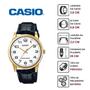 Imagem de Relógio de Pulso Masculino Casio Casual Quartz Analógico Redondo Pulseira de Couro Dourado MTP-V001GL-7BUDF