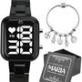 Imagem de relogio digital feminino preto + caixa + pulseira delicada original qualidade premium casual black piano moda social