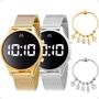 Imagem de relogio digital feminino + relogio led silicone + pulseiras pulseira ajustavel casual dourado prata social presente qualidade premium