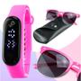 Imagem de relogio digital infantil prova dagua led + oculos sol + case menina silicone qualidade premium esportivo original rosa