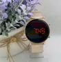 Imagem de Relógio Digital Led Luxo Feminino Unissex Redondo Pulseira Silicone Ajustável Dourado Rose Gold Prata Preto Moda