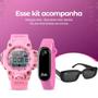 Imagem de Relogio digital prova dagua rosa led infantil + oculos sol original presente alarme cronometro data