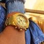 Imagem de Relógio Everlast Masculino Dourado Prova D'água Garantia 2 Anos e carteira