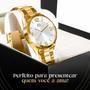 Imagem de relogio feminino aço inox banhado dourado + brincos casual pulseira presente moda social inoxidável