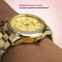 Imagem de Relógio Feminino Aço Inox Banhado Ouro 18k + Kit Luxuoso Casual