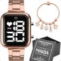 Relogio Feminino Aço Inox Rose + Pulseira Estilo + Caixa - Orizom Imagem de Relogio Feminino Aço Inox Rose + Pulseira Estilo + Caixa