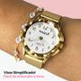 Imagem de Relogio feminino aço inox rose + relogio feminino prova dagua dourado kit resistente original silicone social combo