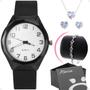 Imagem de Relógio Feminino Aço Inoxidável Prova D'água + Brinco + Colar + Pulseira + Caixa - Orizom Maria