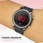 Imagem de Relogio Feminino Aço Preta Led Strass social redondo presente casual ajustavel