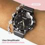 Imagem de relogio feminino aço prova dagua + caixa + colar brinco moda ajustavel qualidade premium original silicone coração preto social zirconia