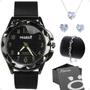 Imagem de relogio feminino aço prova dagua + caixa + colar brinco moda ajustavel qualidade premium original silicone coração preto social zirconia