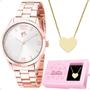 Imagem de relogio feminino aço rose + colar coração barbie + caixa presente social original rose edição limitada qualidade premium