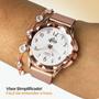 Imagem de relogio feminino aço rose + colar + pulseira + caixa social moda qualidade premium inoxidavel strass edição limitada