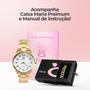 Imagem de Relógio feminino banhado aço inox strass + colar + pulseira presente social moda qualidade premium