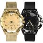 Imagem de relogio feminino banhado prova dagua dourado + relogio aço silicone original presente pulseira ajustavel social casual