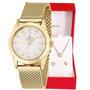 Imagem de Relógio Feminino Champion Dourado Mini Pulseira Mesh de Fácil Ajuste CF24000O Colar e Brincos