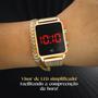 Imagem de relogio feminino digital delicado dourado casual led original social pulseira ajustável silicone fundo preto bom original moda