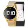 Imagem de relogio feminino digital dourado + caixa + colar academia led qualidade premium silicone Casual moda