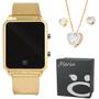 Imagem de relogio feminino digital pulseira caixa colar brinco dourado pulseira ajustável banhado social