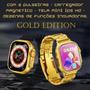 Imagem de relógio feminino digital smartwatch ultra gold luxo pulseira metal smart watch inteligente nfc esportes saúde completo 2 pulseiras