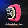 Imagem de Relógio feminino digital ultra aço inox silicone led + caixa rosa garantia qualidade premium dourado