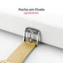 Imagem de Relogio feminino dourado aço + colar brincos + pulseira social analogico original silicone quadrado