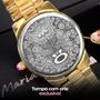 Imagem de relogio feminino dourado aço + colar coração + pulseira casual ouro qualidade premium social