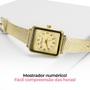 Imagem de Relogio feminino dourado aço + pulseira + colar brincos analogico moda silicone social ajustavel