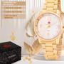 Imagem de Relógio Feminino Dourado Banhado a Ouro 18k Quebec com Colar e Brincos