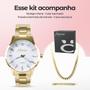 Imagem de Relogio feminino dourado banhado + colar escama + pulseira casual presente social qualidade premium