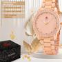 Imagem de Relógio Feminino Dourado Ouro Rosé Original com Colar e Brincos