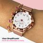 Imagem de Relogio feminino dourado prova dagua banhado + caixa + colar + pulseira Rose social moda coração