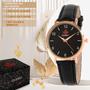 Imagem de Relógio Feminino Dourado Pulseira de Couro Original Quebec + Colar e Brincos